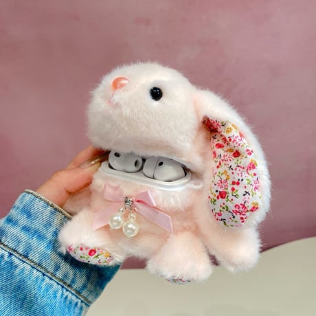ウサギぬいぐるみ Airpods Pro3ケース ふもふも Airpods 4/3カバーケース AirpodsPro2/1 かわいい ギフトにおすすめ [M6486]