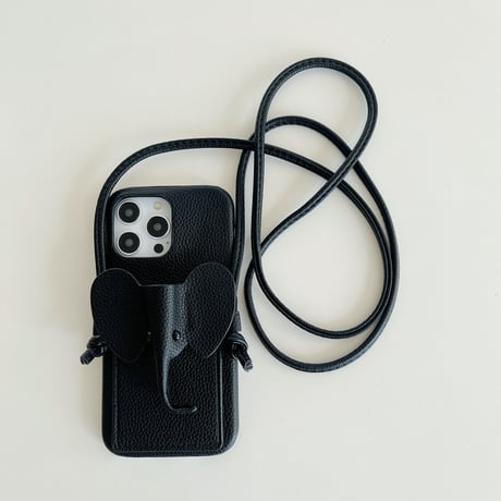 象カードポケット iPhone15/14proケース レザー製 肩掛け紐付き iPhone13mini/12カバー  スタンド付 多機能便利 かわいい[M3437]