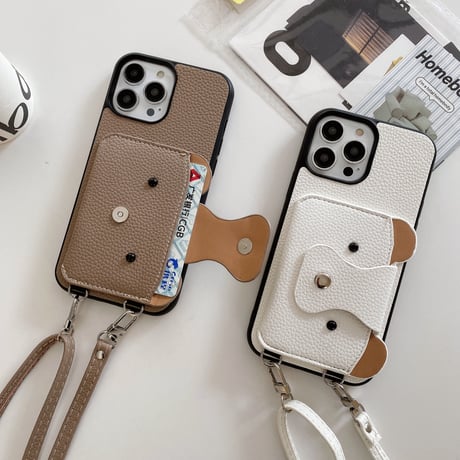 クマちゃんカード入れ iPhone15/14proケース 革製 アイフォン13/12mini/11カバー 肩掛けストラップ 高品質シック 11色[M3417]