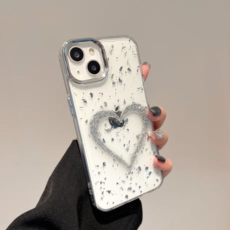 グリッターハート iPhone16pro/15ケース クリア iPhone14/13pro/12カバー 大人可愛い 黄ばまない[M5196]