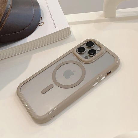 淡色MagSafe対応 iPhone15/15Proケース ホワイト ブラウン アイフォン14/13Pro/12カバー 頑丈 黄ばまない トレンド感 [M3734]