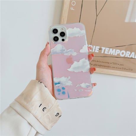 透明雲柄 iphone12/11ケース  キラキラ空柄 アイフォンSE2/XS/8カバー ツヤ感 オーロラ光るインスタ映え可愛いM423