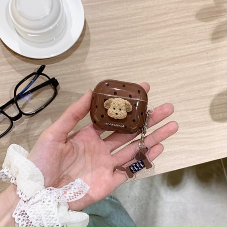 犬ちゃん Airpods 4ケース 水玉模様 Airpods3/Pro2ケース airpodspro2カバー  女子力UP キーチェーン付 大人可愛い[M5241]