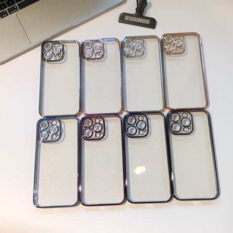 黄ばまないキラキラ iPhone15/15proケース  ナチュラル/ブルーチタニウム iPhone14/13/12 ラメレンズフイルム 軽量丈夫[M3942]
