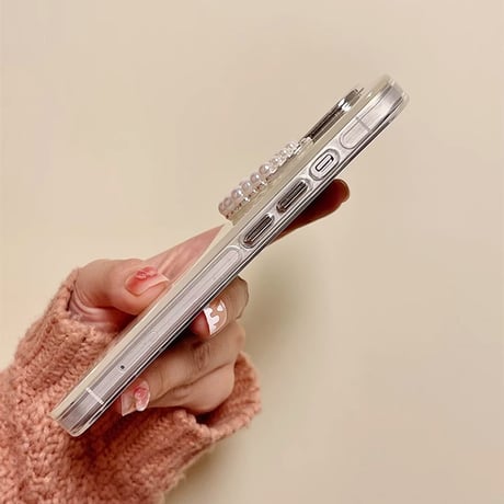 パールハート iPhone15/15proケース シェル風 iPhone14pro/13/12pro/11カバー 真珠ストラップ付 女子力UP トレンド[M4040]