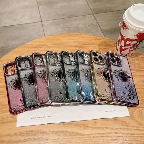 ジュエリー リング付 iPhone15/15proケース  薔薇柄  キラキラiphone13/12/14proカバー きれい 高機能 [M3846]