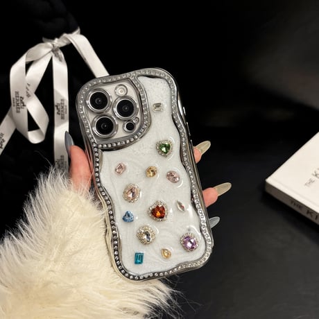 宝石 iPhone16/16proケース うねうね ジュエリー アイフォン15promax/14/13proケース 大人可愛い 女子力UP 丈夫[M5095]