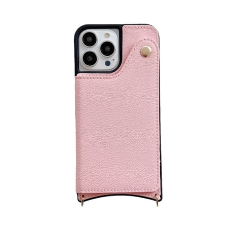 カード入れ2個 ミラー付iphone14/13proケース レザー製 アイフォン12mini/11カバー 長いストラップ付 スタンド機能あり[M2146]