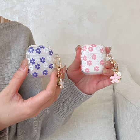 春向け Airpods第四世代ケース 花柄 キーチェーン付 AirpodsPro2ケース airpods3カバー 大人可愛い ギフトにおすすめ [M5187]