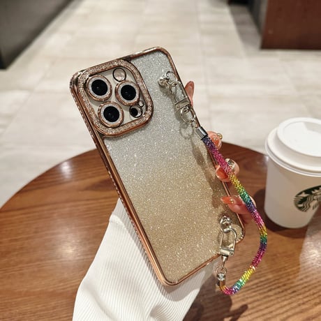 ジュエリー iPhone16/16Proケース キラキラ チェーン付 iPhone15Pro/14/13Proカバー 大人気 ラメ 大人可愛い[M5010]