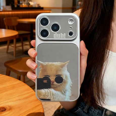 可愛い動物柄ミラー iPhone17Pro/17ケース カメラ保護カバー iPhone16Pro/15ProMaxケース 光沢感 頑丈 クール[M6384]
