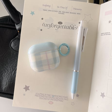 淡色系 Airpods4ケース チェック柄 韓国風 Airpods3/Pro2ケース airpodspro2カバー  キーチェーン付 ギフトにおすすめ[M5374]