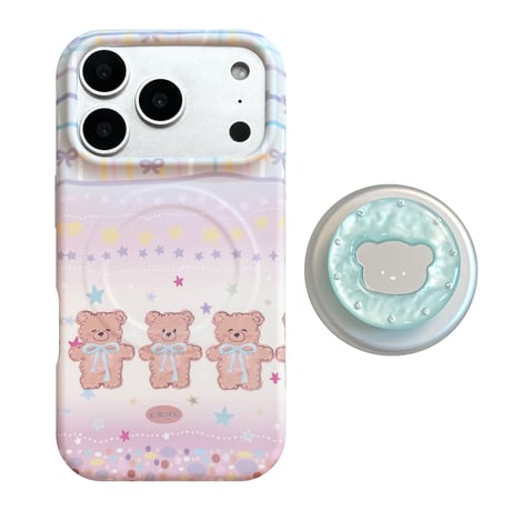 熊さんミラーグリップ iPhone17Pro/17ケース MagSafe対応 iPhone16Pro/15/14ケース グラデーションカラー 丈夫 [M6444]