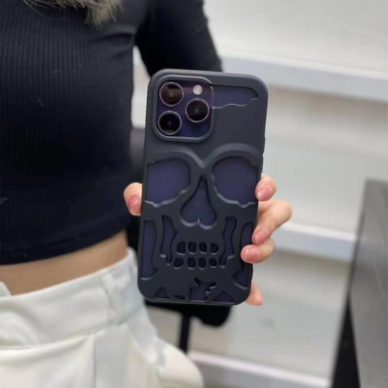 オリジナルケース オーダーメイドケース iPhoneカバー  ドクロ iPhone16対応】ドクロ iPhone15pro/14promaxケース 透かし彫り