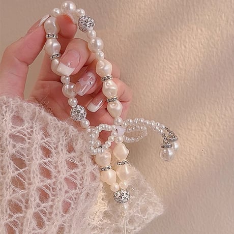 パールスマホストラップ 高級感オシャレ きれい 女子力アップ かわいい ギフトに最適 トレンド感[M4185]