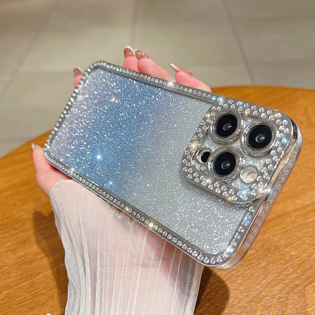 ストーン iPhone15plus/15proケース キラキラ ラメ入りシート付 アイフォン14pro/13pro/12カバー きれい 人気 [M3876]