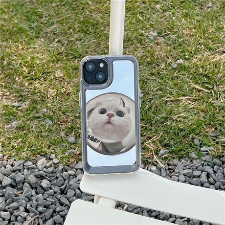 ミラー猫ちゃん iphone14/13ケース かわいい アイフォン12プロ/11カバー 面白い 頑丈 お揃い ギフトにおすすめ[M3042]