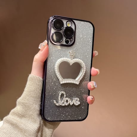 可愛い鏡付 iPhone16pro/16plusケース ラメ入り iPhone15pro/SE/14カバー おしゃれ 女子力高い 人気[M5263]