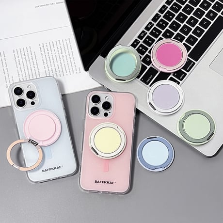 可愛いMagSafe対応スマホリング グラデーションカラー 磁石グリップ マグネット式スタンド 便利 ギフトに最適[M4862]