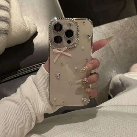 ハンドメイド iPhone16pro/16ケース ダイヤ/ジュエリー iPhone15plus/14/13pro/12カバー 大人可愛い シック[M5474]