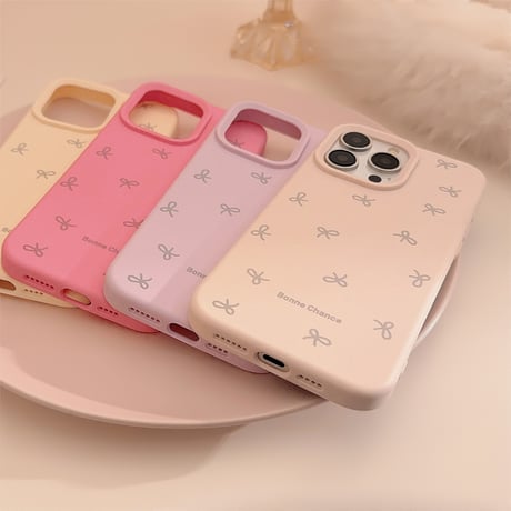 淡色系 iPhone16/16Proケース リボン柄 指紋防止 iPhone15/14Pro/13/12カバー 女子力高い シンプル風[M4793]