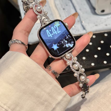 パール  AppleWatchバンド エレガント AppleWatchベルト Series 11/10/9/8 SE3/2  Ultra3/2/1 高級感高品質  美しい[M6239]