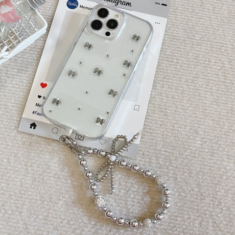 ガールズに人気 iphone15/15proケース  立体リボン ラメ入り iphone14/13pro/12/11カバー  可愛い 綺麗チャーム付き[M4485]