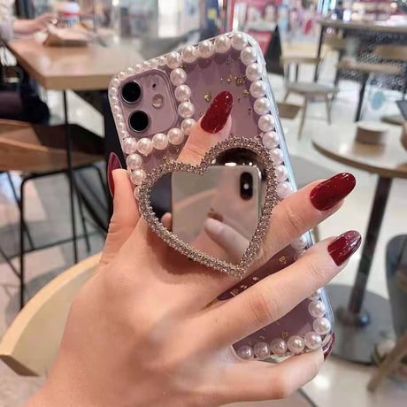 おしゃれ真珠 iphone11/12proケース  鏡面ポップソケット付アイフォンSE2/xsケース ラメ入りクリアケース 落下防止 スタンド機能付き 綺麗M318