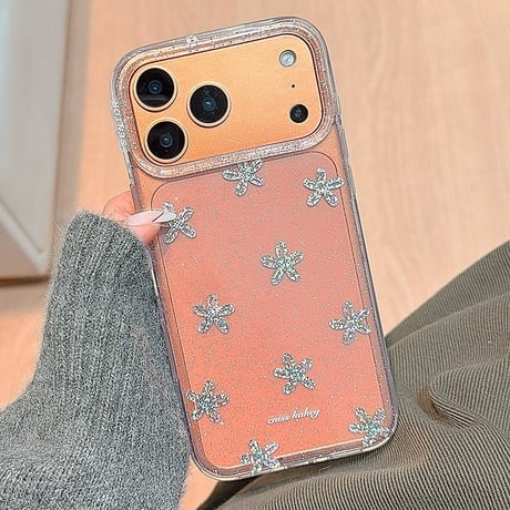 キラキラ花 iPhone17Pro/17ケース ラメ クリア iPhone17ProMax/16/15Proカバー オシャレ シック 女子力高い  [M5870]