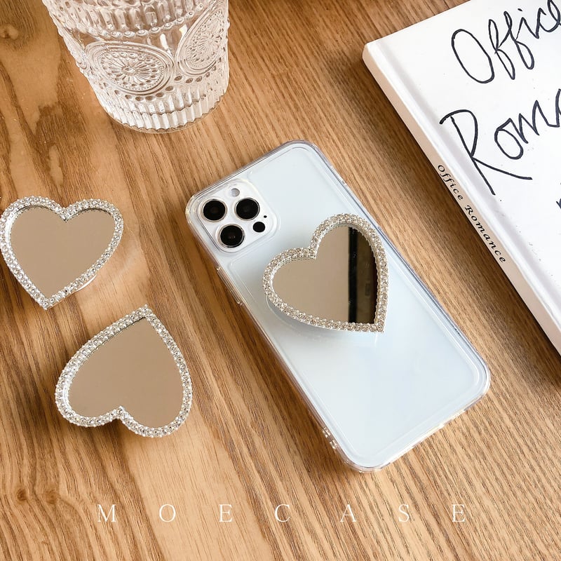 ハート型ミラースマホグリップ 高級感 ジュエリーデコ枠 スタンド 綺麗