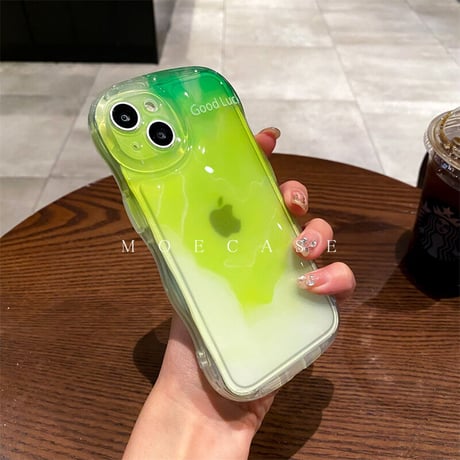 グリーン暈し染め  iphone14/13ケース 頑丈 透明感iPhone12pro/11promaxカバー 可愛い 黄ばまない 春夏コーデ ギフトにおすすめ[M2749]