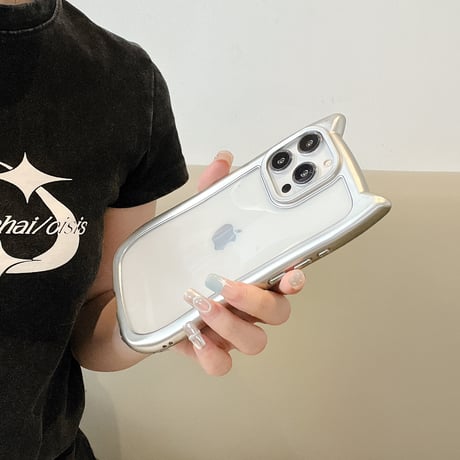 猫の耳 iPhone15pro/15promaxケース ストラップ付 アイフォン14プロ/13pro/12promaxカバー 黄ばまない 可愛い[M4309]