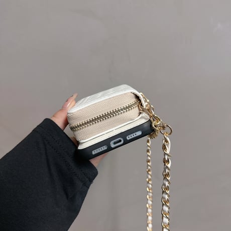カード/小物入れ付 iPhone15/15プロケース ショルダーチェーン付 レザーiPhone14pro/13/12カバー 高級感 高品質[M4163]