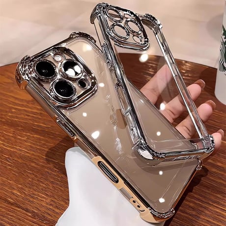 耐衝撃加工 iPhone16pro/16promaxケース メッキ クリアiphone15pro/14/13promax/12カバー 黄ばまない 丈夫[M4665]