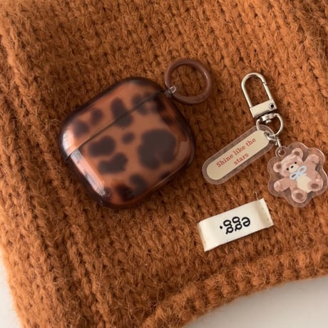 琥珀色 Airpods 4ケース ヒョウ柄 Airpods3/2カバー Airpodspro2/pro リング/熊キーチェーン 秋冬に人気[M4809]