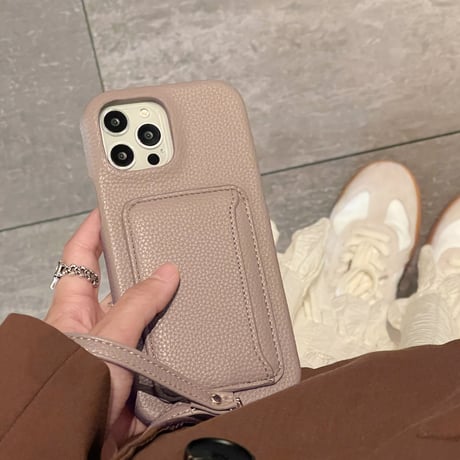 革製 ICカード入れ iPhone14pro/14promaxケース ストラップ付 高級感アイフォン13mini/12/11proカバー シンプル 可愛い 実用 [M2301]