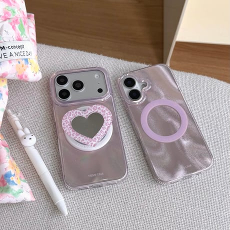 豹柄ハート型ミラーグリップ iPhone17Pro/17ケース MagSafe対応 iPhone16Pro/15ケース 光沢感  オシャレ [M6332]