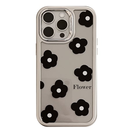 黒花 iPhone15/15proケース 高級感 アイフォン14promax/13proカバー 女子力高い かわいい[M4549]