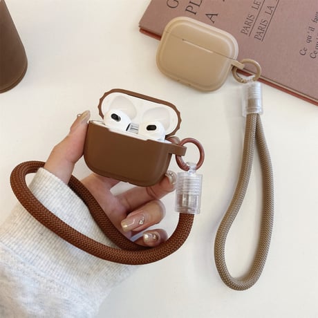 ストラップ付 Airpods4ケース 充電口カバー付 Airpodspro2カバー Airpods3/2 指紋防止 シリコン 無地[M5528]