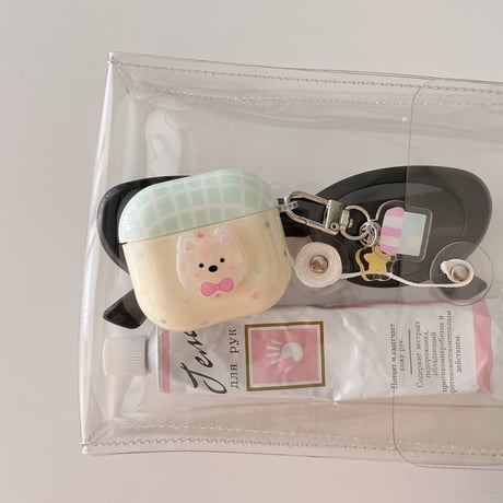 クマちゃん Airpods 4ケース 淡色系 Airpodspro2/proカバー Airpods3/2 キーホルダー付 めっちゃ可愛い ギフトにおすすめ[M4998]