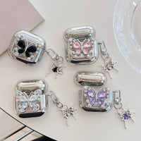 ダイヤ蝶 AirpodsPro3ケース メッキ Airpods3/pro2カバー 可愛い キーホルダー付 おしゃれ[M6396]