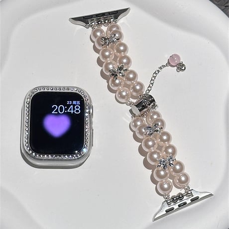 おしゃれ AppleWatch10ベルト パール Ultra2/1/SE(第2/1世代)/Series9/8/7/6/5/4/3/2/1アップルウォッチバンド 可愛い[M4606]