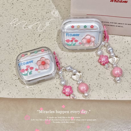 可愛い AirpodsPro2ケース 花 頑丈 airpods3/2/1ケース 綺麗アクセサリー付き オシャレ ギフトにおすすめ[M3207]
