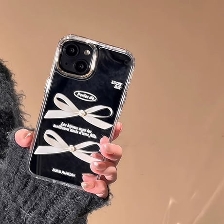 鏡 リボン柄 iphone15/14proケース  キラキラ  iphone13/12/11カバー  可愛い  便利 頑丈[M3823]