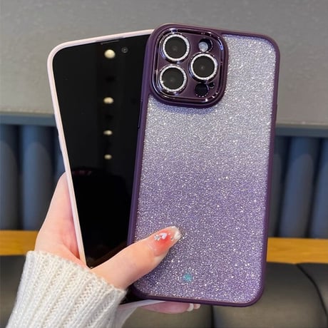 iPhone15/15proケース キラキラ インナー シート付 レンズ保護フィルム オシャレ 黄ばまないiPhone14/13/12カバー [M3526]