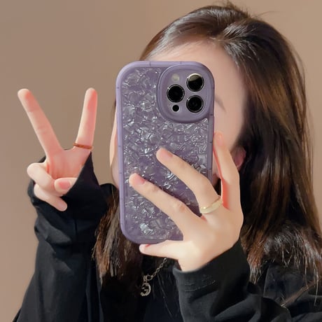 貝殻紋 アイフォン14/13proケース 紫色 キラキラ iPhone12/11proカバー 綺麗 エレガント  女子力アップ[M3337]