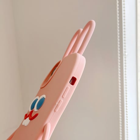 ウサギ iPhone14/13ケース ピンク シリコンアイフォン12/11カバー かわいい 耳持ち手 頑丈 プレゼントにおすすめ  [M3117]