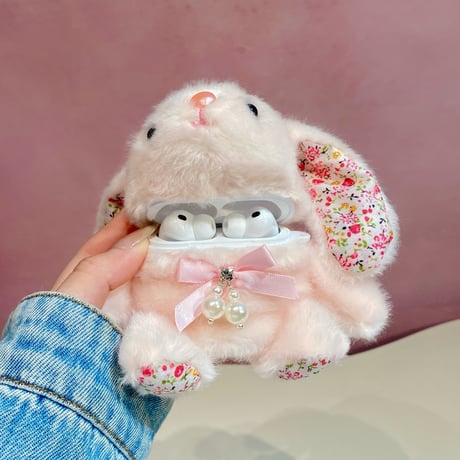 ウサギぬいぐるみ Airpods Pro3ケース ふもふも Airpods 4/3カバーケース AirpodsPro2/1 かわいい ギフトにおすすめ [M6486]