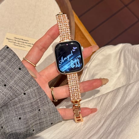 上品 AppleWatchバンド パールブレスレット  メタル AppleWatchベルト Series 11/10/9/8 SE3/2  Ultra3/2/1 高級感高品質 [M6408]