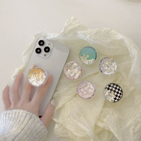 おしゃれ グリッター入り グリップ  伸び縮み式  キラキラ 高透明グリップトーク  スマホリング・スタンド一体型  落下防止  可愛い  ファッション[M1608]